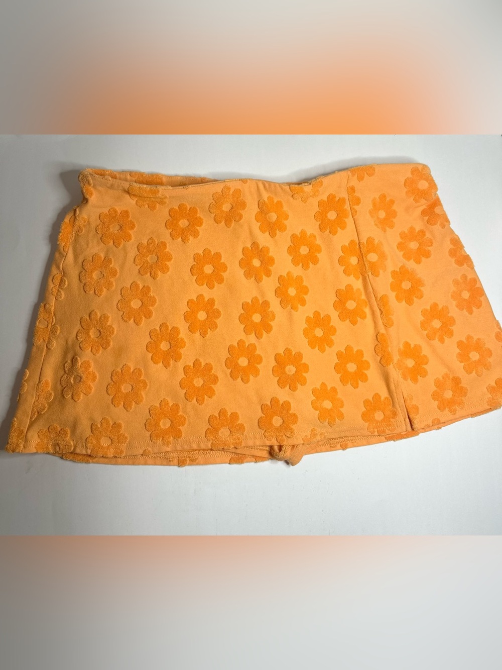 American Eagle Outfitters Orange Daisy-Embroidered Terry Cloth Mini Skort
